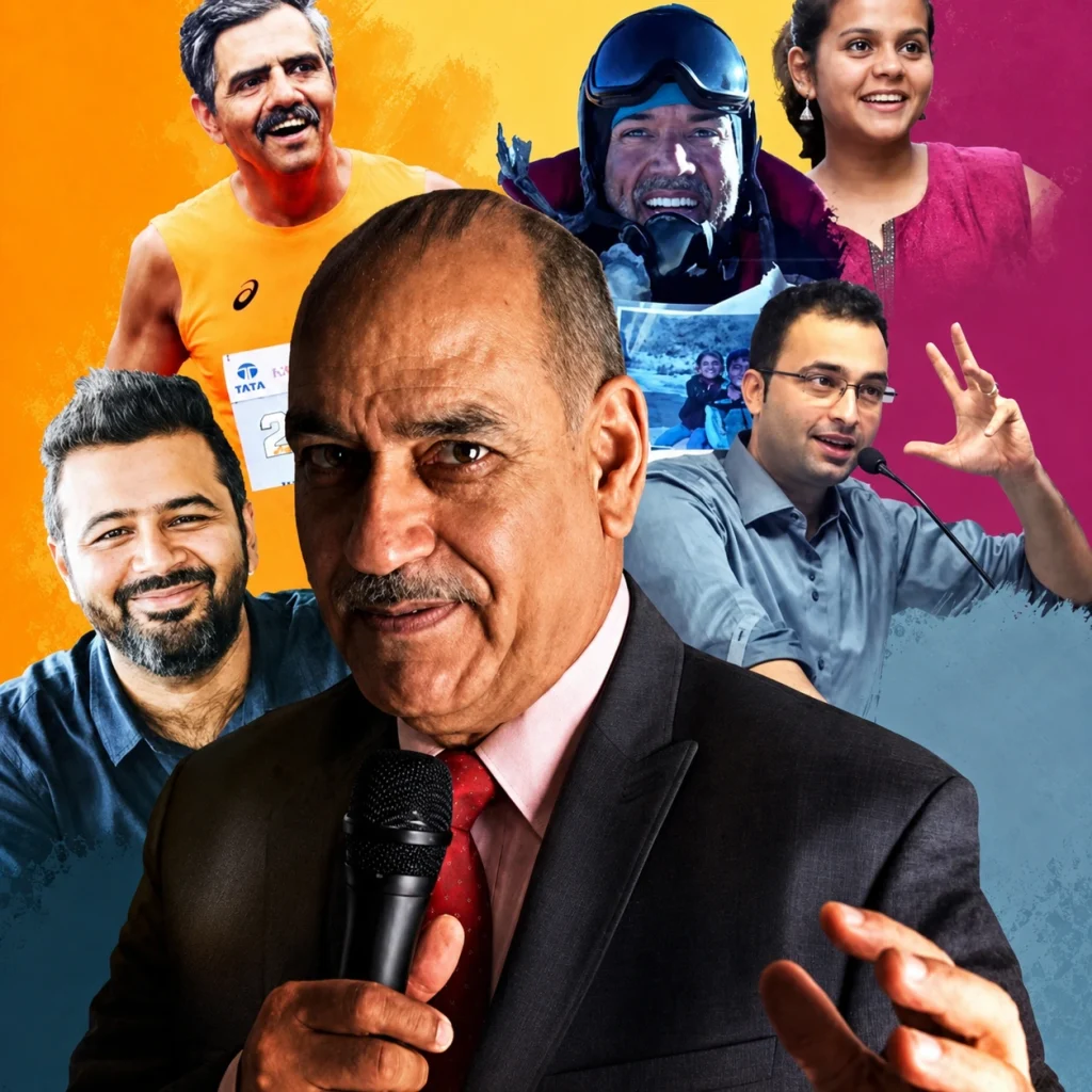 Collage of diverse motivational speakers in India, including athletes, CEOs, and performers, representing various speaker fee brackets