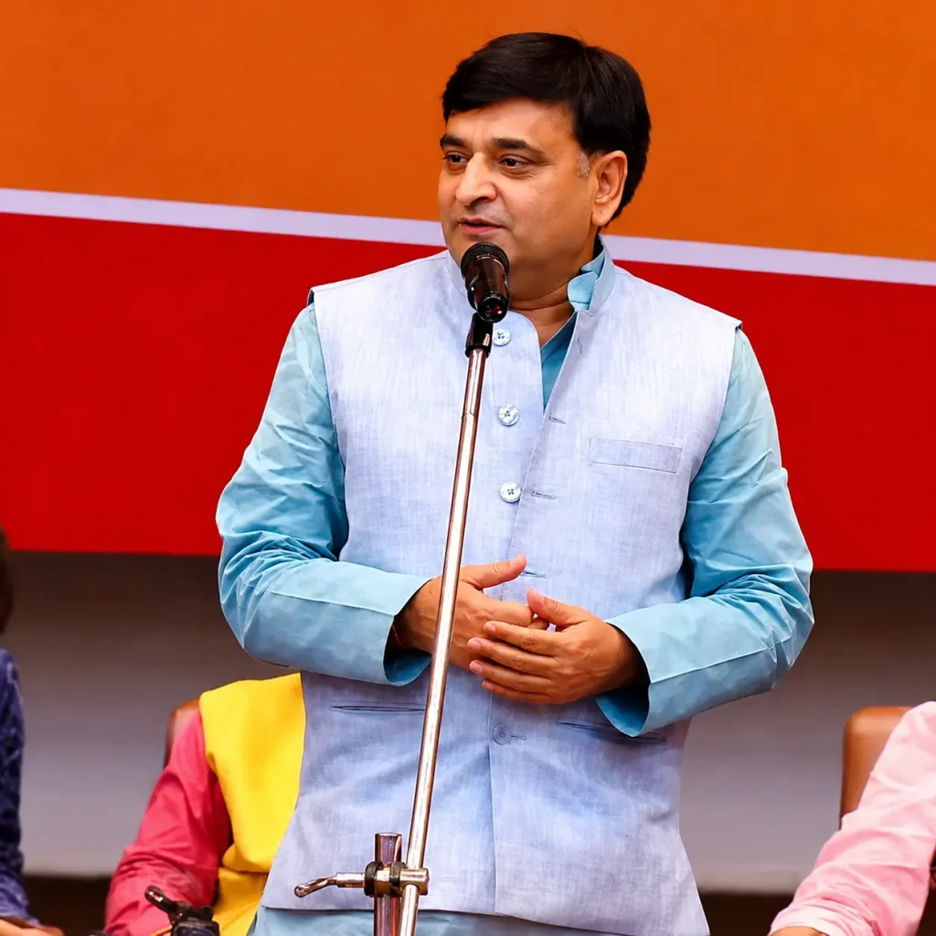 Hasya Kavi Arun Gemini performing traditional Hindi comic poetry on stage