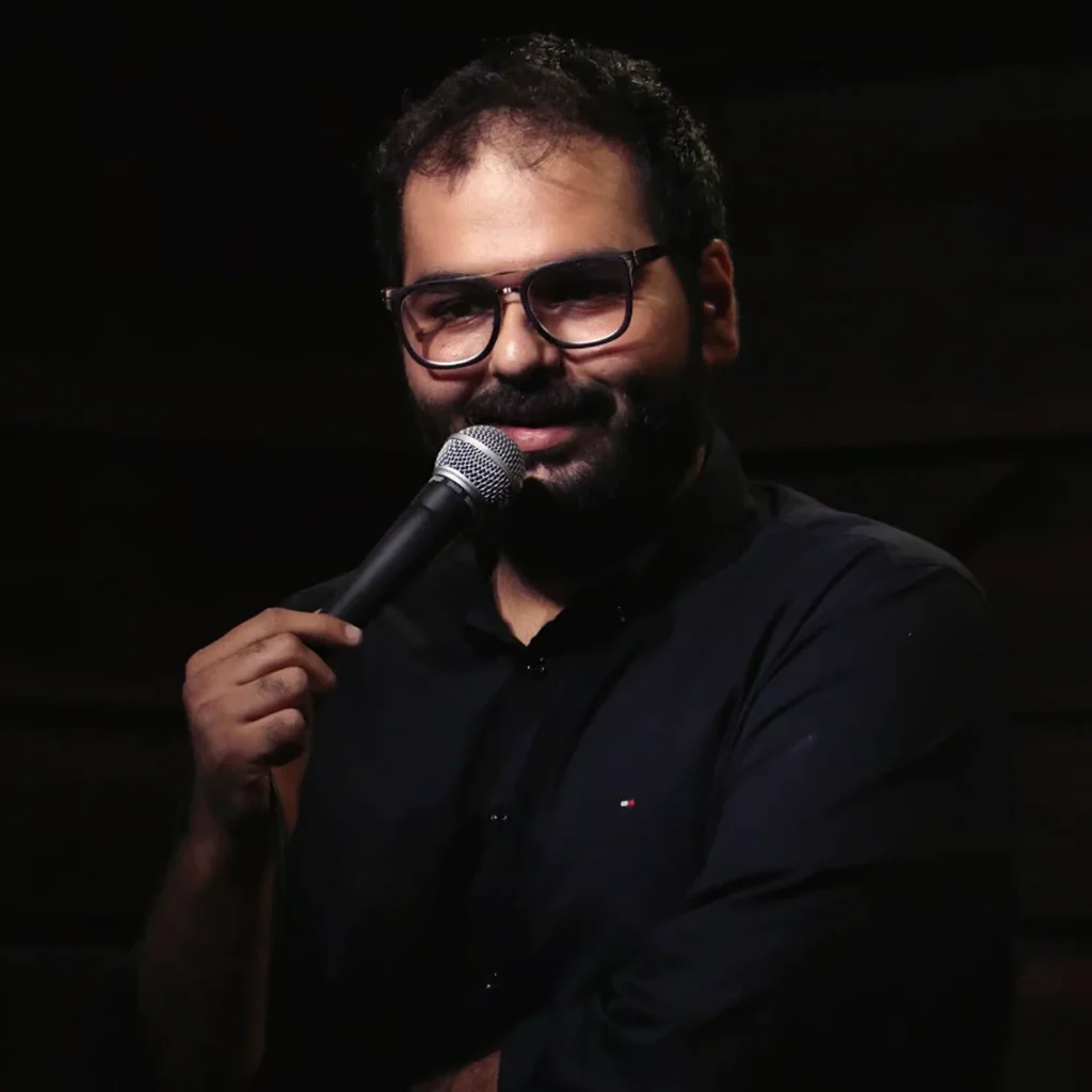 Kunal Kamra, India's most unfiltered political stand-up comedian, performing on stage.