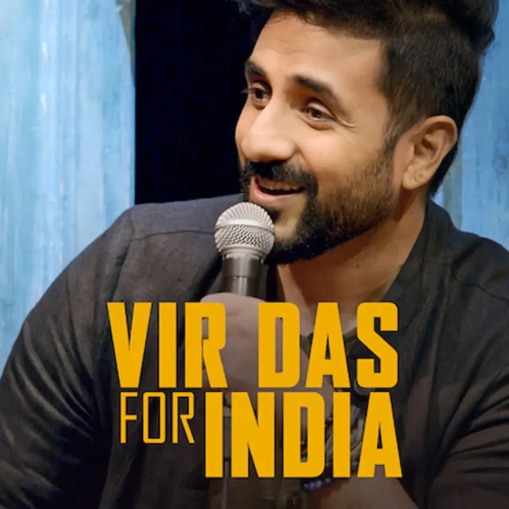 Vir_Das_For_India_Standup_Special Indian comedian Vir Das performing on stage during his Netflix stand-up comedy special 'For India.'