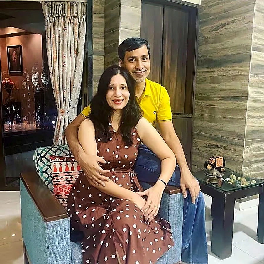 Dr. Shilpa Aroskar sitting with her husband, illustrating the role of meaningful connections in maintaining health and vitality
