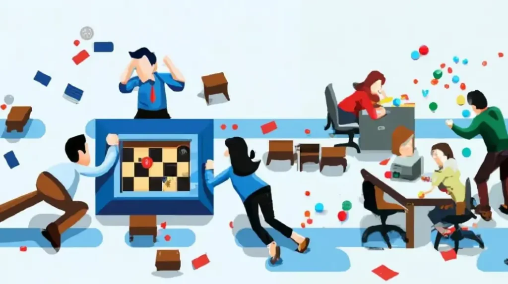 A professional digital illustration of a diverse team working together to assemble a giant, glowing lightbulb; one person is climbing a ladder to place a gear, another is holding a checklist, and a large upward-trending green arrow is visible in the background.