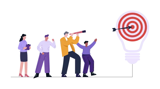 Strategic-Team-Building-Objective-Target-Graphic A professional graphic featuring a red dart hitting the bullseye of a target, overlaid with the word "OBJECTIVE" in bold, 3D white lettering.