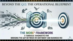 A professional blog banner with a symbolic metaphor: a stream of cluttered data enters a geometric lens at the center and is distilled into a single, focused, powerful beam of light that hits a bullseye target on the right.