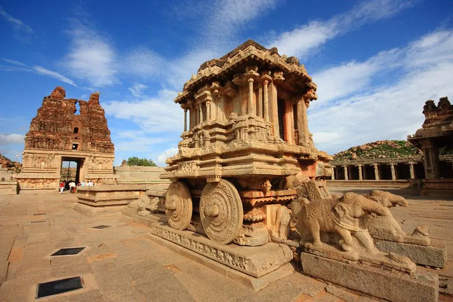 The iconic Stone Chariot at Vittala Temple in Hampi, a UNESCO World Heritage site used for prestigious leadership retreats and strategic heritage quests