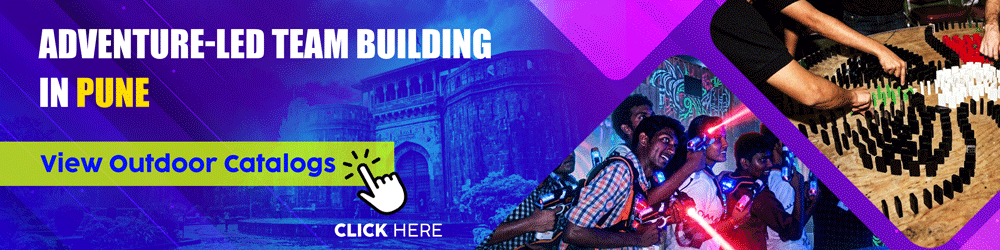 Corporate teams engaging in laser tag and high-stakes domino challenges during an outdoor retreat in Pune