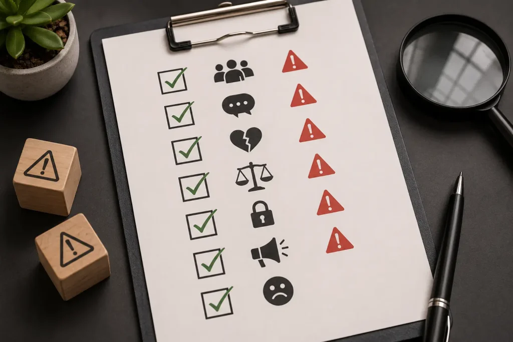 workplace-risk-assessment-register A clipboard showing a checklist with warning icons representing a corporate risk assessment process