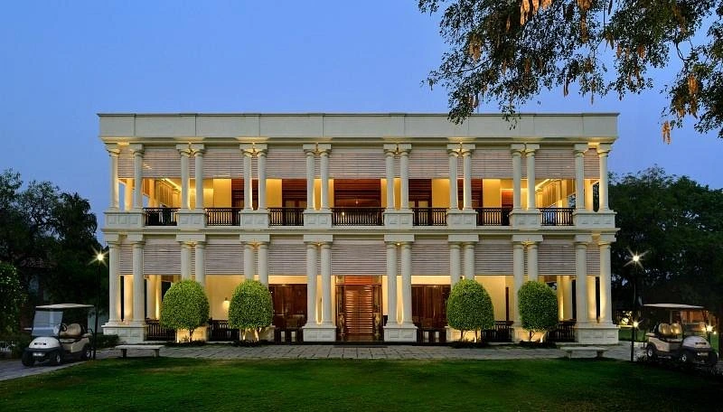 Neoclassical luxury villa facade at Golkonda Resorts and Spa Gandipet Hyderabad